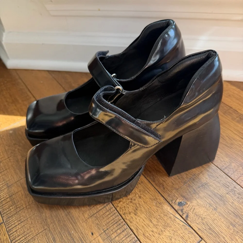 Jeffrey Campbell Black Patent Mary Jane Platform Heels